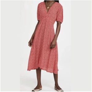 Faithfull The Brand Sonja Midi Short Sleeve Dress in Floral Red small US 4